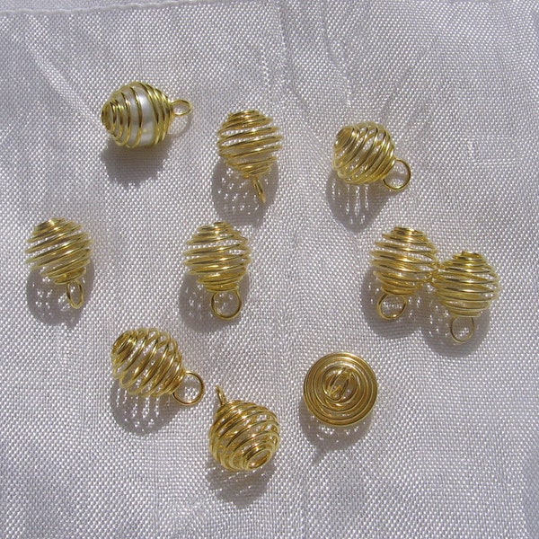 cages avec anneau, cages dorées, pour perle de 8mm, cage 8mm, 8mmx9mm, métal doré, cage avec anneau, support perle, support doré, *O101