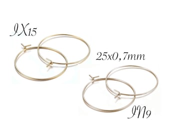 Set of 10 creoles, loop supports, earrings, stainless steel loops, silver, gold, 25mm, stainless steel, circle, anti allergy, IN9, IX15