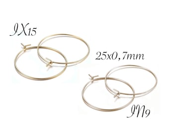 Lot de 10 créoles, supports boucles, boucles d'oreilles, boucles inox, argenté, doré, 25mm, acier inoxydable, cercle, anti allergie,IN9,IX15