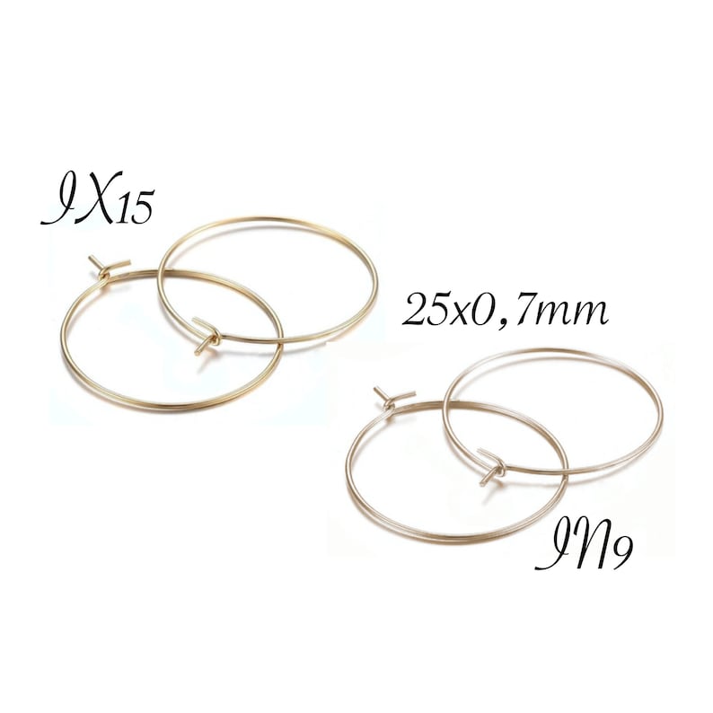 Lot de 10 créoles, supports boucles, boucles d'oreilles, boucles inox, argenté, doré, 25mm, acier inoxydable, cercle, anti allergie,IN9,IX15 image 1