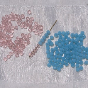 Faceted Beads, set of 99, 4mm beads, 4x3mm beads, glass beads, crystal beads, blue beads, pink beads, cut glass, VT2,VT3