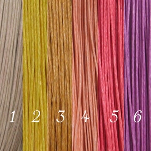 Può includere: Sei bobine di filo da ricamo in diversi colori: beige chiaro, giallo, marrone, pesca, rosso e viola.