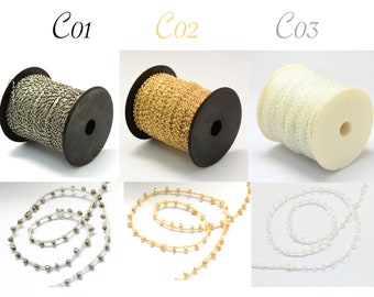 Lot de 5m fil, fil avec perles, perles de rocailles, perles 2mm, fil nylon, fil avec perles, fil tressé, gunmetal, gris, doré, blanc,C01-C03