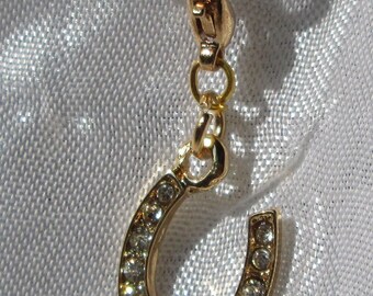 Charm Breloque Fer à Cheval Avec Strass - Métal Doré, Mousqueton, Modèle V512