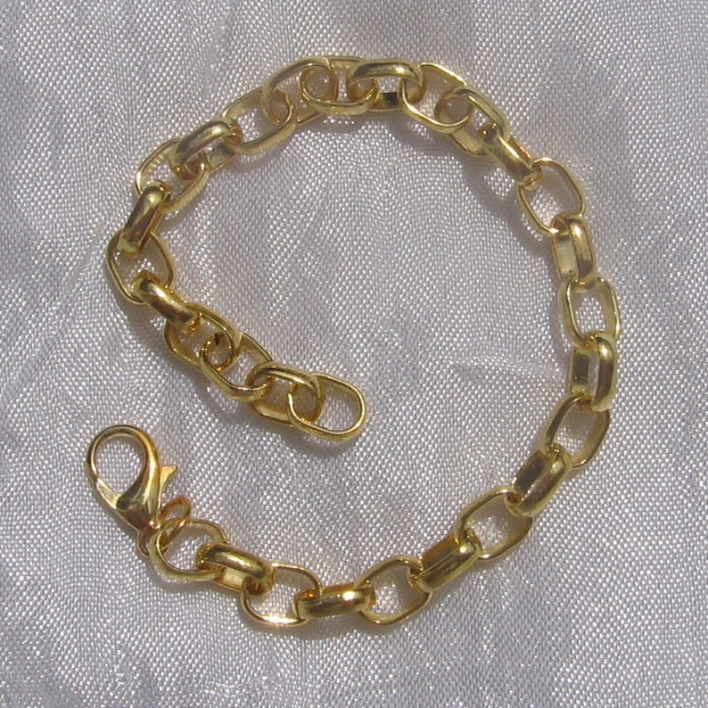 Bracelet argenté, bracelet doré, bracelet 20cm, maillon solide, 8mmx6mm, longueur 20cm, pour breloques, fermoir mousqueton, C80, O231, image 5