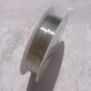 Op de afbeelding: Een spoel zilverkleurig draad op een transparante plastic spoel.