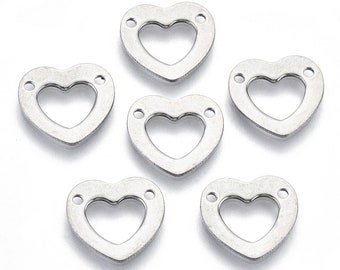 Juego de 20 conectores, acero inoxidable, conectores de corazón, conectores de 12mm, 12x11mm, agujero de 1mm, conectores de pulsera, conector de cable, IN87