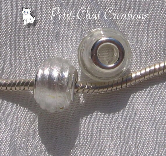 4 PERLES CHARMS DONUTS RONDELLES VERRE BLANC TRANSLUCIDE COMPATIBLES *D14