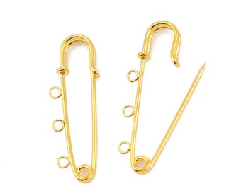 Golden brooches, set of 2 pins, golden pins, safety pins, golden metal brooches, 3 rings, 5mmx17mm, for creations, O211