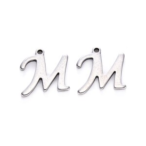 Stainless steel letter charm, alphabet letter, calligraphic letter, 10mm x 14mm, letters A to Z (your choice), letter pendant, IN70 Lettre M - IN70.M