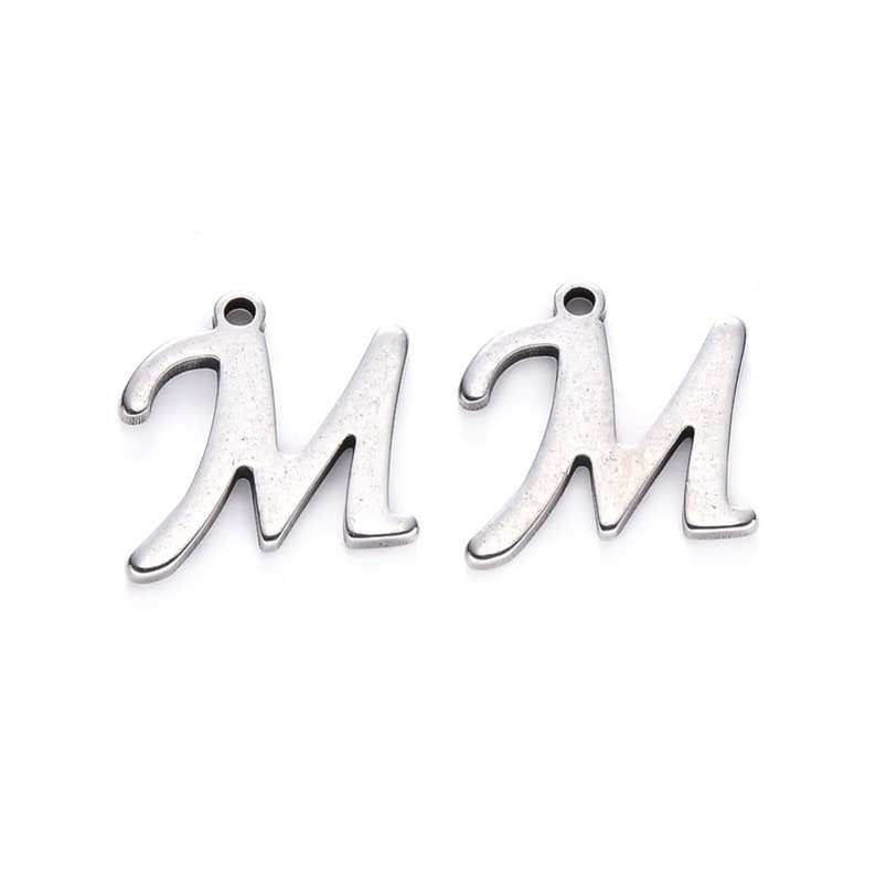 Stainless steel letter charm, alphabet letter, calligraphic letter, 10mm x 14mm, letters A to Z (your choice), letter pendant, IN70 Lettre M - IN70.M