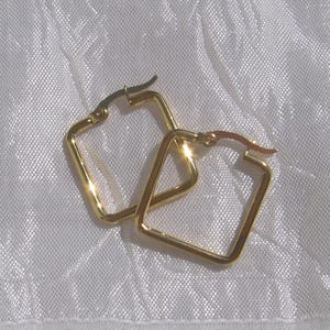 Supports de créoles 25x22mm, boucles d'oreilles, boucles en inox, acier inoxydable, créoles doré, tige 2mm, carré, créoles inox, IX14