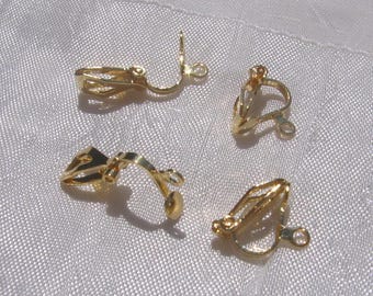 Set of 4 stainless steel ear clips, gold-plated stainless steel clips, earring findings, earrings, clips 12mm, 12x9mm, IX49