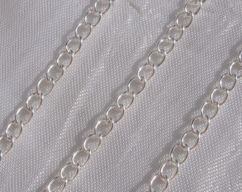 cadena de plata, cadena de 5m, cadena de 500cm, 5mm x 3mm, 5x3mm, eslabón de conexión, cadena adicional, metal plateado, plata clara, collares, C24