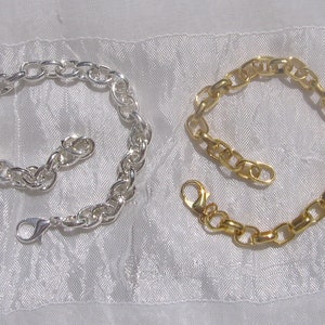 Bracelet argenté, bracelet doré, bracelet 20cm, maillon solide, 8mmx6mm, longueur 20cm, pour breloques, fermoir mousqueton, C80, O231, image 1