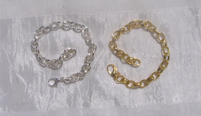 Bracelet argenté, bracelet doré, bracelet 20cm, maillon solide, 8mmx6mm, longueur 20cm, pour breloques, fermoir mousqueton, C80, O231, image 1