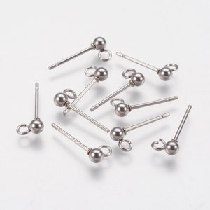 Set of 10 nails, ear thumbs, earring supports, earrings, stainless steel, stainless steel buckles, 11mm, with ball and ring, IN91