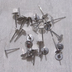 Lot de 50 clous, clous inox, supports boucles, boucles doreilles, acier inoxydable, boucles inox, 12mm, plateau 6mm, plateau 4mm, IN10 50 clous 5mm -IN10.5