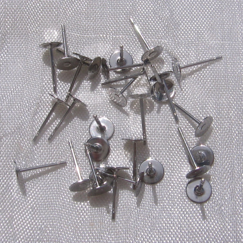Lot of 50 nails, stainless steel nails, earring supports, earrings, stainless steel, stainless steel buckles, 12mm, 6mm tray, 4mm tray, IN10 50 clous 5mm -IN10.5