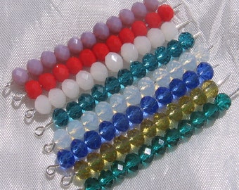 lot of 50 beads, 6mm x 4mm, glass beads, cut glass, faceted beads, mauve, red, white, turquoise, glossy, blue, khaki, green, 6mm, VT4