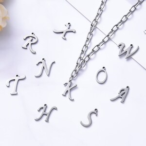 Stainless steel letter charm, alphabet letter, calligraphic letter, 10mm x 14mm, letters A to Z (your choice), letter pendant, IN70 image 3