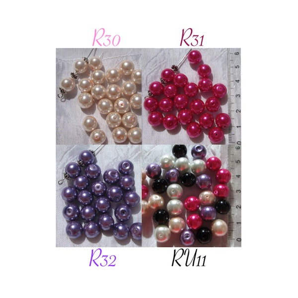 Lot de 20 perles, perles renaissance, perles bohème, perles 10mm, perles roses, perles fuchsia, perles violettes, noir, blanc, R30-32,RU11