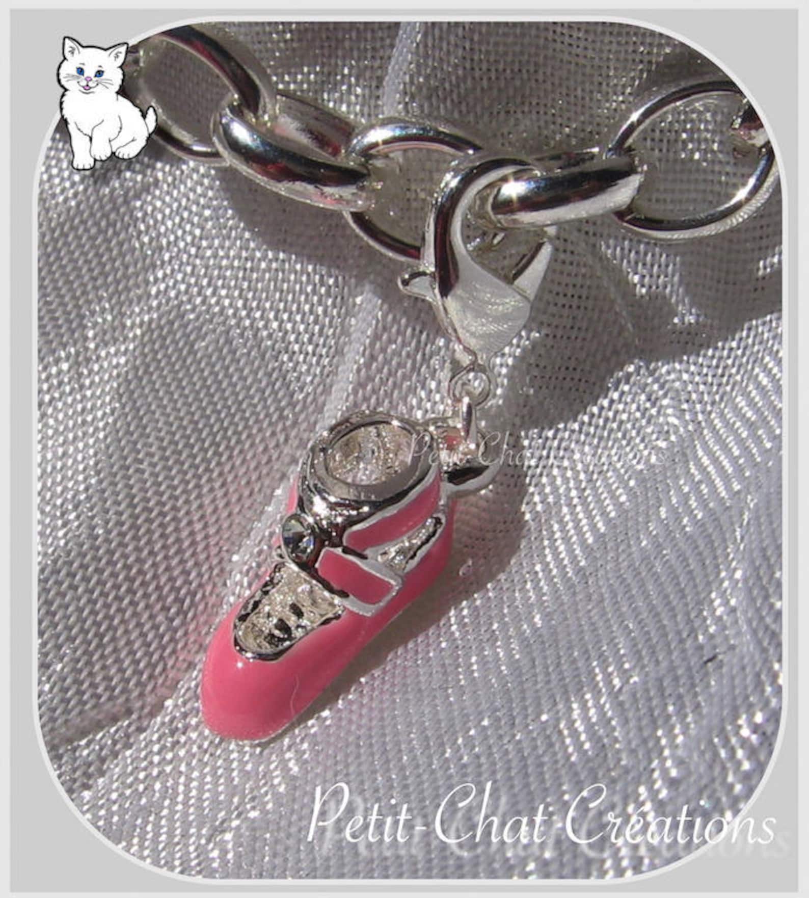 1 charm silver charm on lobster pink ballet shoe in 3d rhinestone * v258