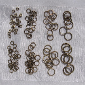 Bronzen splitringen, bedelringen, ketting, karabijnsluiting, 3 mm ring, 4 mm ring, 5 mm ringen, 6 mm ringen, 7 mm ringen, J130, J19, J8, J21