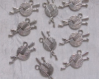 Silver charms, set of 10, thread and needle, coil charm, sewing charm, silver bead, silver metal, 26mmx11mm, lead-free, B215