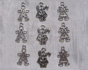 Lot de 10 breloques, breloque fille, breloque garçon, couple, double face, 24x15mm, breloque argentée, pendentif, charm, B33, B42, B388, B17