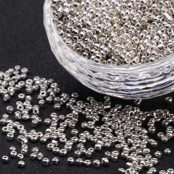 Lot of 2000 beads, surroundings, 30g, silver seed beads, silver beads, seed beads, 2mm beads, silver glass, silver beads, PR5
