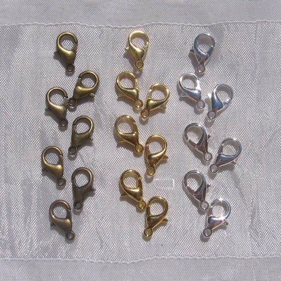 Lot de 20 fermoirs mousquetons , 14x8mm, fermoirs doré, fermoir argenté, bronze, fermoir chaine, fermoir bracelet, M11, O176, J146