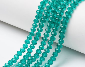 1 fillet de perles, 170 perles, verre taillé, 3x2mm, turquoise, perles 3mm, perles 2mm, perles taillées, perles verre, perles turquoise, VT5