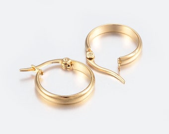 Stainless hoops, pair of hoops, stainless steel hoops, gold stainless steel, gold hoops, 20mm hoops, stainless steel buckles, stainless steel, buckles, IX32