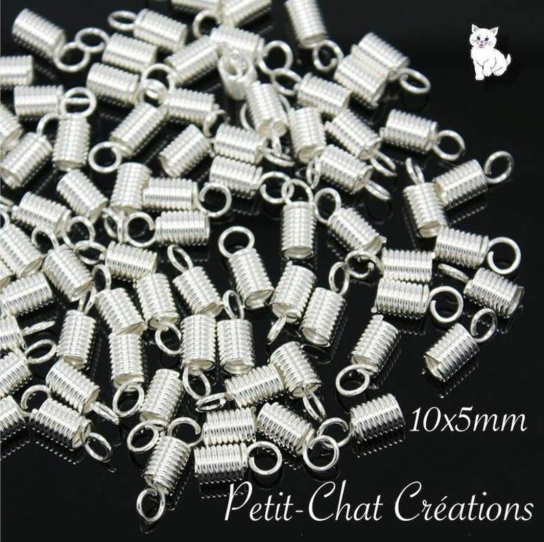 Chache-noeuds, embouts pour fil, embouts pour cordon,embouts 10x5mm, embouts argentés, métal argenté, pour fils 3mm, lot de 50 embouts,A189 image 1