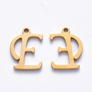 Gold-plated stainless steel letter charm, stainless steel letter, alphabet letter, calligraphic letter, 10mm x 14mm, gold, A to Z, pendant, IX24 Lettre E - IX24.E