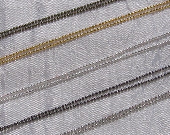 Lot of 2m of gold, silver, bronze, and gunmetal ball chain, silver ball chain, gold ball chain, 1mm-1.5mm balls, C75, C76, C122, O165, J108