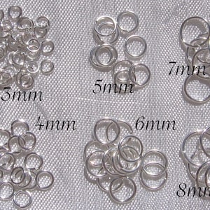 Silver jump rings, jump rings, open jump rings, silver metal, choice of 3mm, 4mm, 5mm, 6mm, 7mm, 8mm jump rings, charms, A2,A54-A58