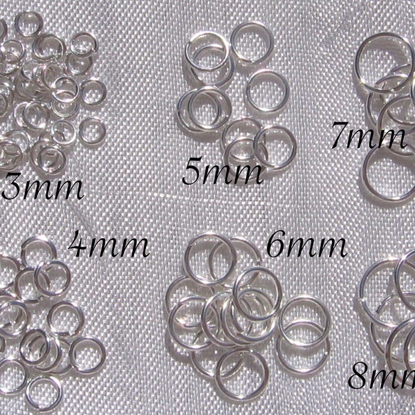 Silberringe, Biegeringe, offene Ringe, Silbermetall, Ihre Wahl, Ringe 3mm, 4mm, 5mm, 6mm, 7mm, 8mm, Charms, A2,A54-A58