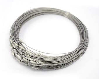 Set of 4 Stainless Steel Necklace Findings, 1mm Necklace, 1mm Wire, 45cm Necklace, 45cm Wire, Screw Clasp, 12x4mm, C208