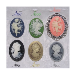 Black cameo, green cameo, pink cameo, gold cameo, silver cameo, white lady, relief cameo, 40x30mm, 40mm cabochon, 40mm cameo, A98, A165-A169
