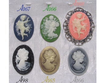Black cameo, green cameo, pink cameo, gold cameo, silver cameo, white lady, embossed cameo, 40x30mm, 40mm cabochon, 40mm cameo,A98,A165-A169