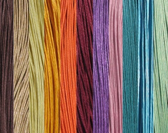 Lot de 10m de fil, fil coton ciré, fil 1mm, fil coton 1mm, fil marron, fil beige, fil orange, fil rose, fil turquoise, fil violet, bordeaux