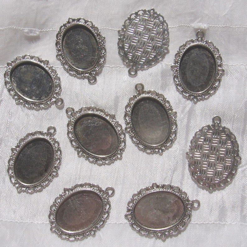 Cabochonträger, 10 Stück, Kameenhalter, bleifrei, kadmiumfrei, Silberträger, Bronzeträger, 39 mm x 29 mm, für Kamee 25 x 18 mm, A75, J46 Bild 2