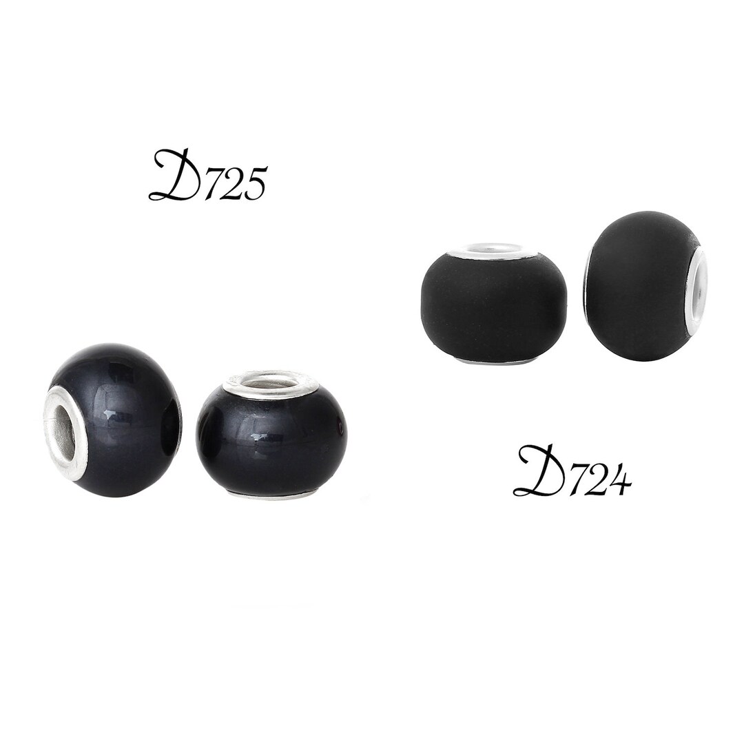 Set of 2 Beads Washer Beads Black Beads Donut Beads Silver Etsy