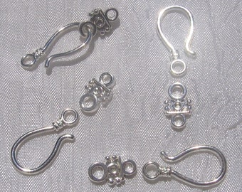 Set of 10 sets, silver clasps, silver hooks, hook clasps, S clasp, 11x24mm/14mm, silver metal, nickel-free, T28