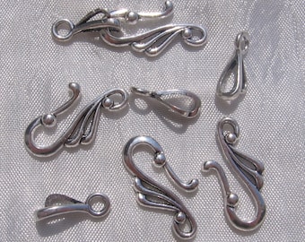 Lot de 10 fermoirs, fermoirs argentés, fermoirs toggle, metal argenté, 25mmx12mm, 16mmx3mm, crochet, barre, colliers, bracelets, T27