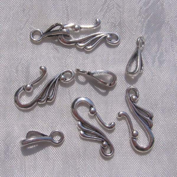 Set of 10 clasps, silver clasps, toggle clasps, silver metal, 25mmx12mm, 16mmx3mm, hook, bar, necklaces, bracelets, T27