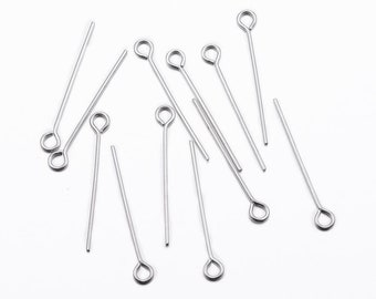 Lotto 100 aste, aste ad anello, chiodi per gli occhi, aste da 25 mm, 25x0,8 mm, chiodo in acciaio, chiodi inossidabili, acciaio inossidabile, aste per gli occhi, IN72
