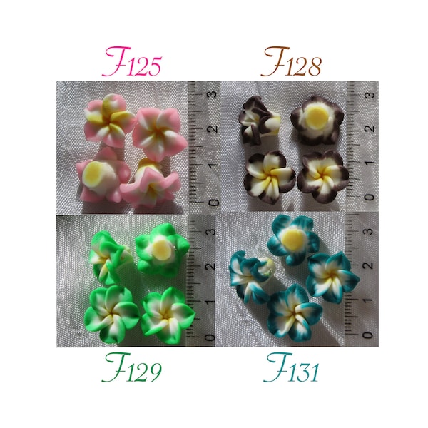 Fleurs exotiques, lot de 4 fleurs, fleurs roses, fleurs marron, fleurs vertes, fleurs turquoises, 15mmx9mm, plastique, F125,128,129,131